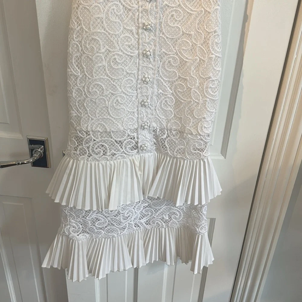 Alexis Lyssa White Pleat Midi Crochet Dress - Picture 4 of 6